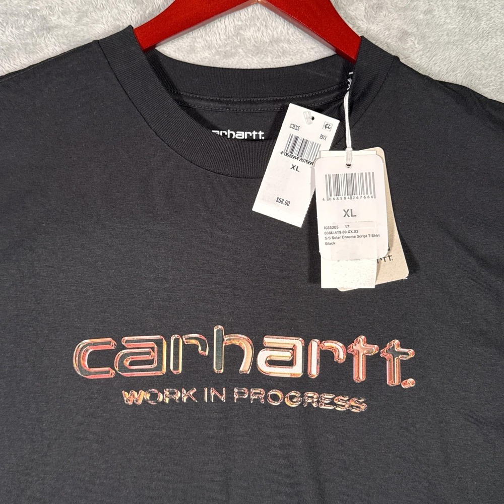 Carhartt Shirt Mens XL Black Solar Chrome Script Work In Progress Graphic Tee - Picture 1 of 9
